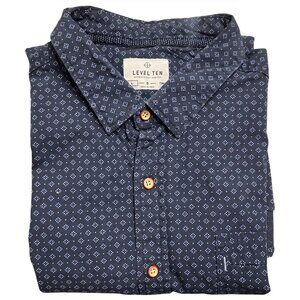 Level Ten Men's Navy Blue Geometric Short Sleeve Button Up Cotton Shirt Large